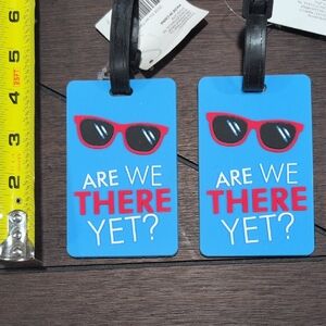 Blue Luggage Tags with Red Sunglasses Design